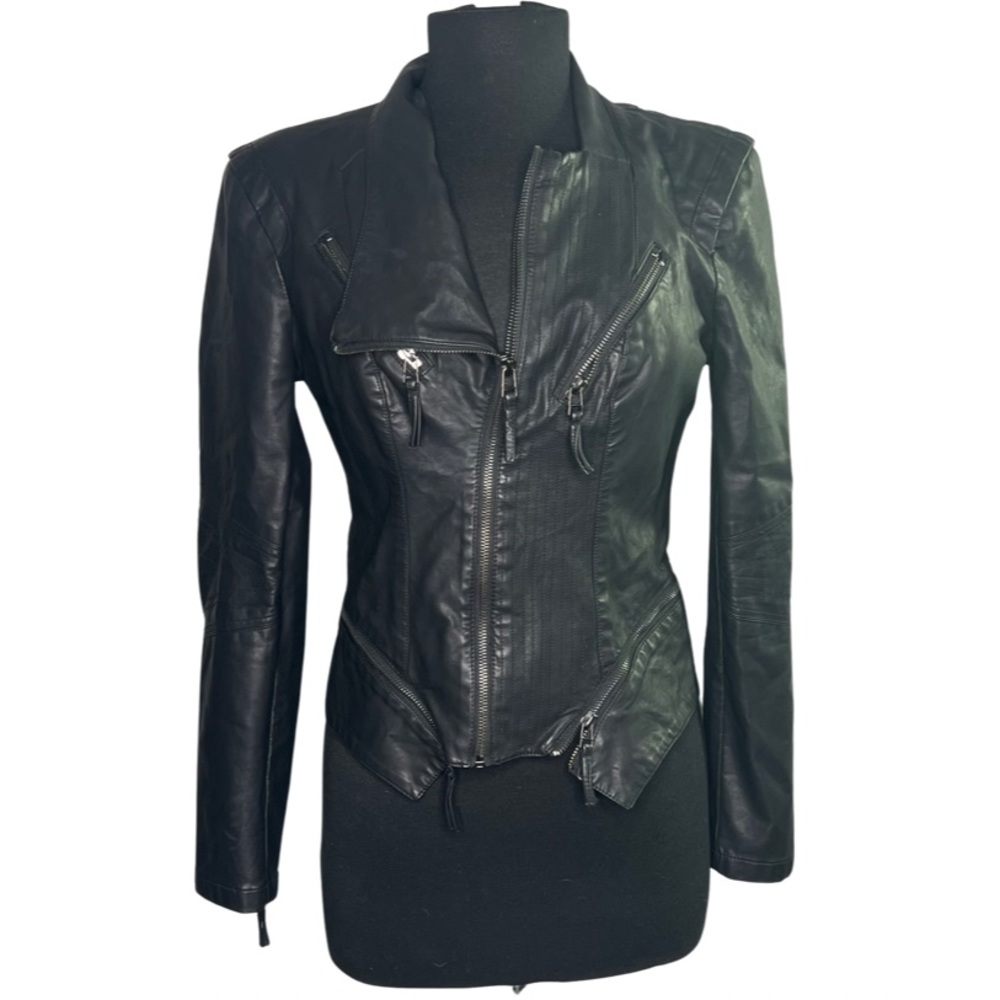 Blank NYC Women’s Black Faux Leather Full Zip Moto Jacket Size Medium - Picture 1 of 10